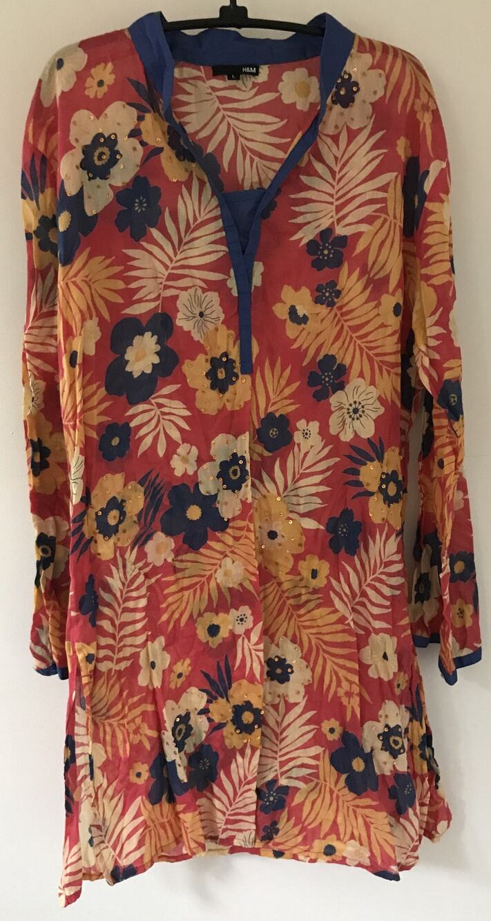 H&M Multicolored Floral Sparkle Cotton Pool Cover Up Light Dress Large 44"